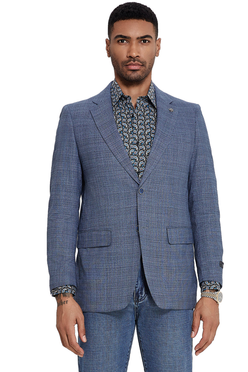 Men’s Slim Fit Two Button Sport Coat Blazer in Blue Glen Check