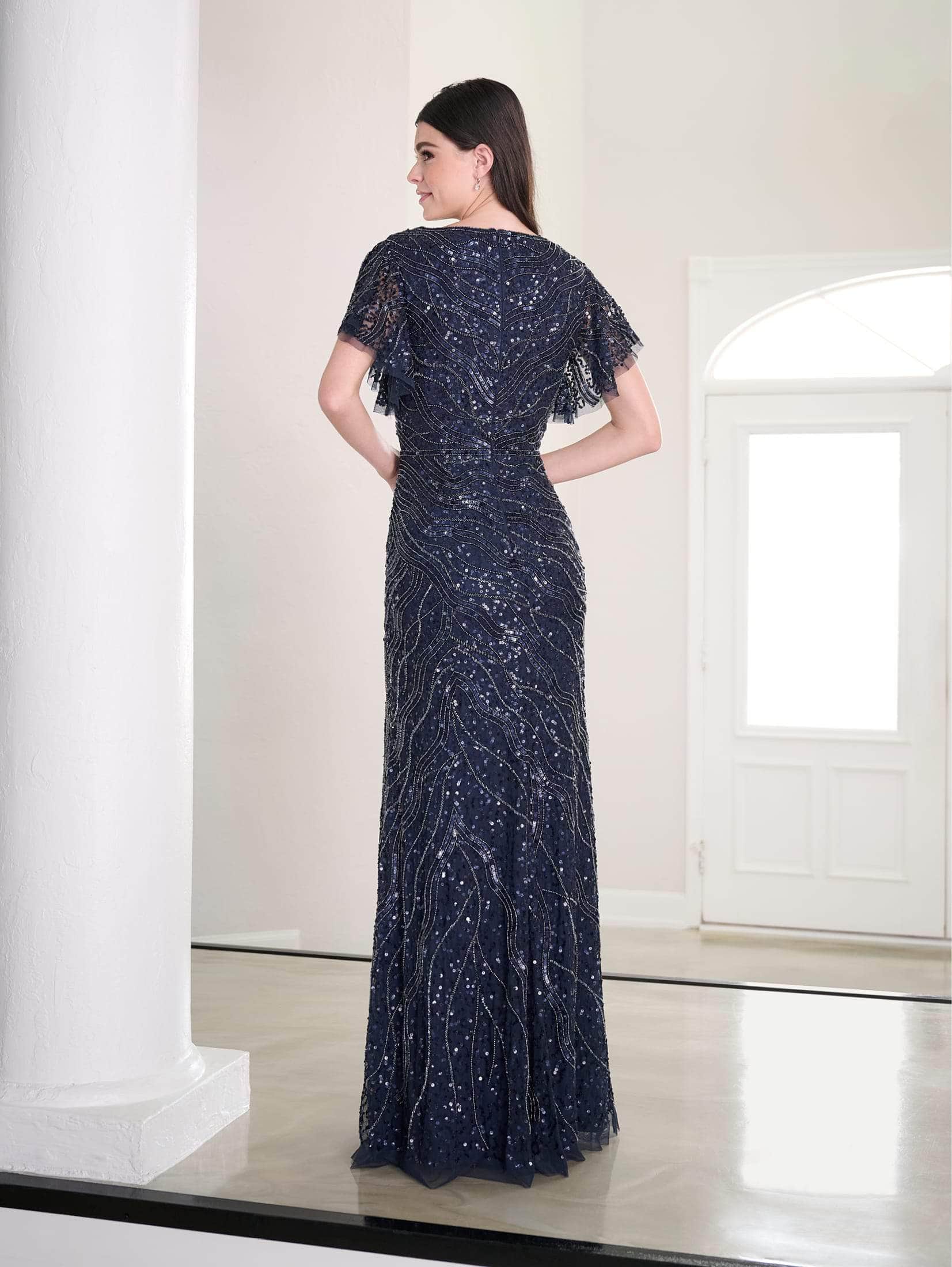 Embellished Short Sleeve Evening Gown