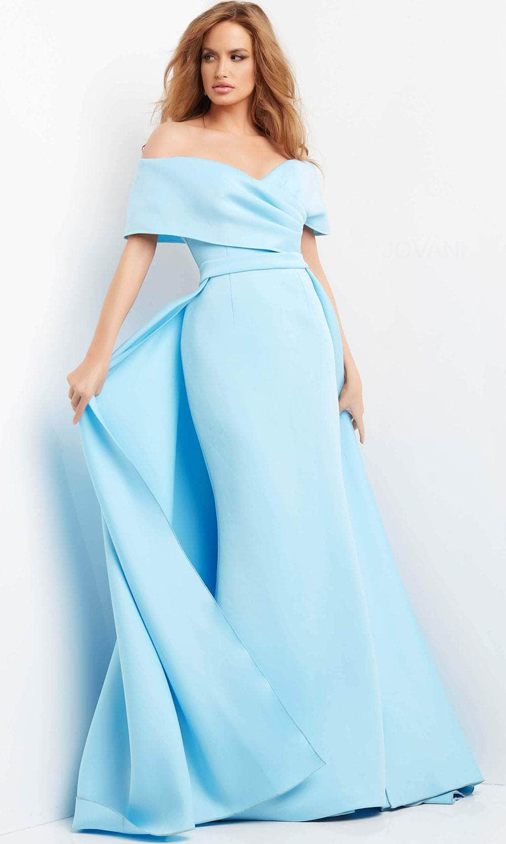 Draped Off Shoulder Overskirt Evening Dress