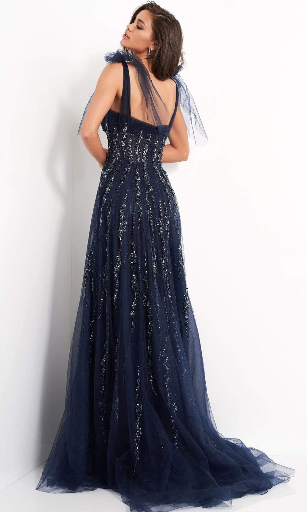 04634 Tie Shoulder Beaded Sweetheart A-Line Gown