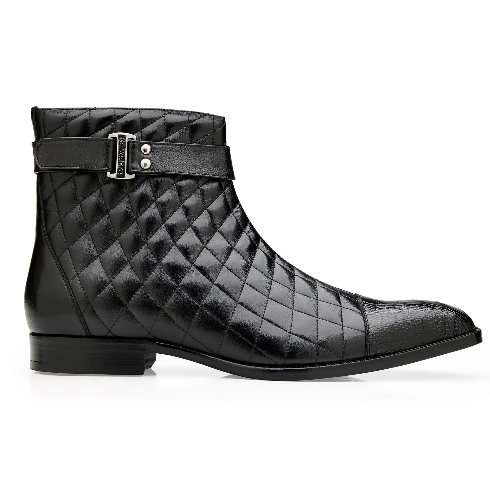 Men’s Belvedere Libero Quilted Leather & Ostrich Leg Cap Toe Chelsea Boot in Black