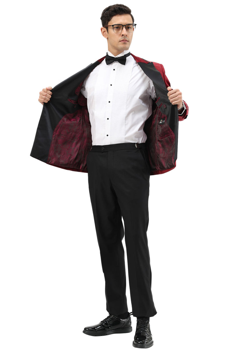 Men’s Velvet Double Breasted Wedding & Prom Tuxedo Jacket in Burgundy