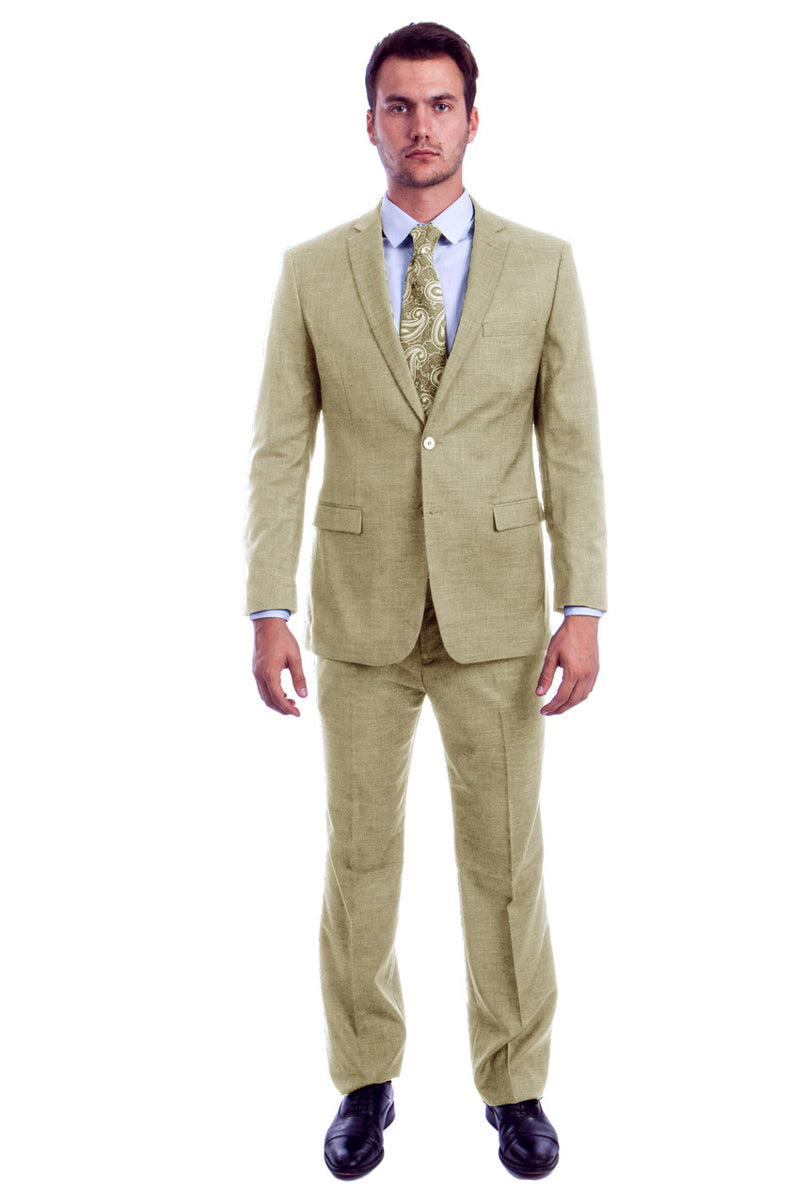 Men’s Two Button Modern Fit Summer Sharkskin Suit in Beige