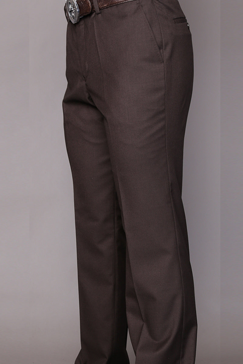 Men’s 100% Wool Modern Fit Flat Front Dress Pant in Brown