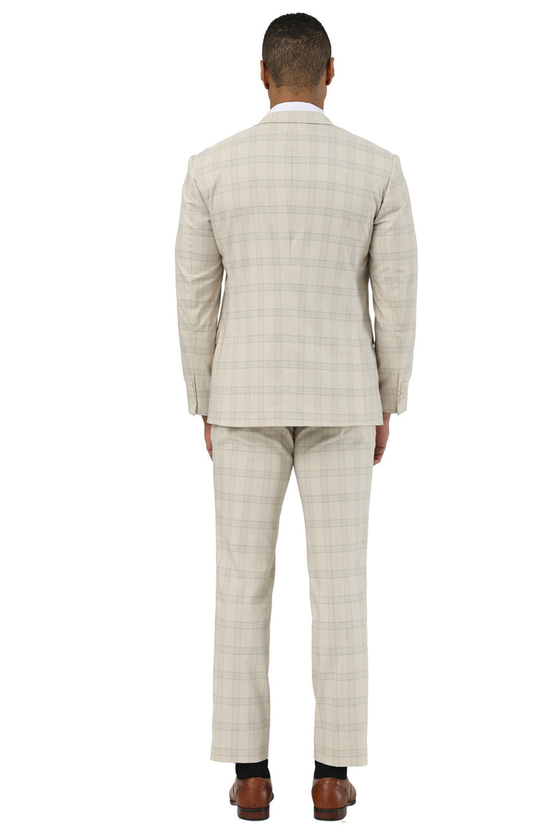 Men’s Designer Stacy Adams Vested Glen Plaid Suit in Beige