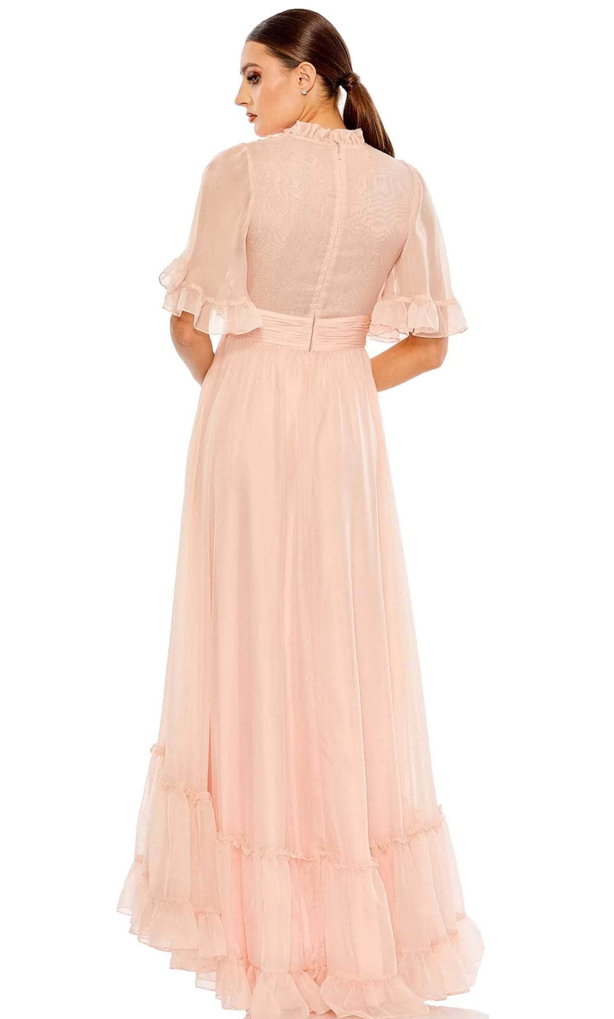 High Neck Short Flatter Sleeve Prom Dress