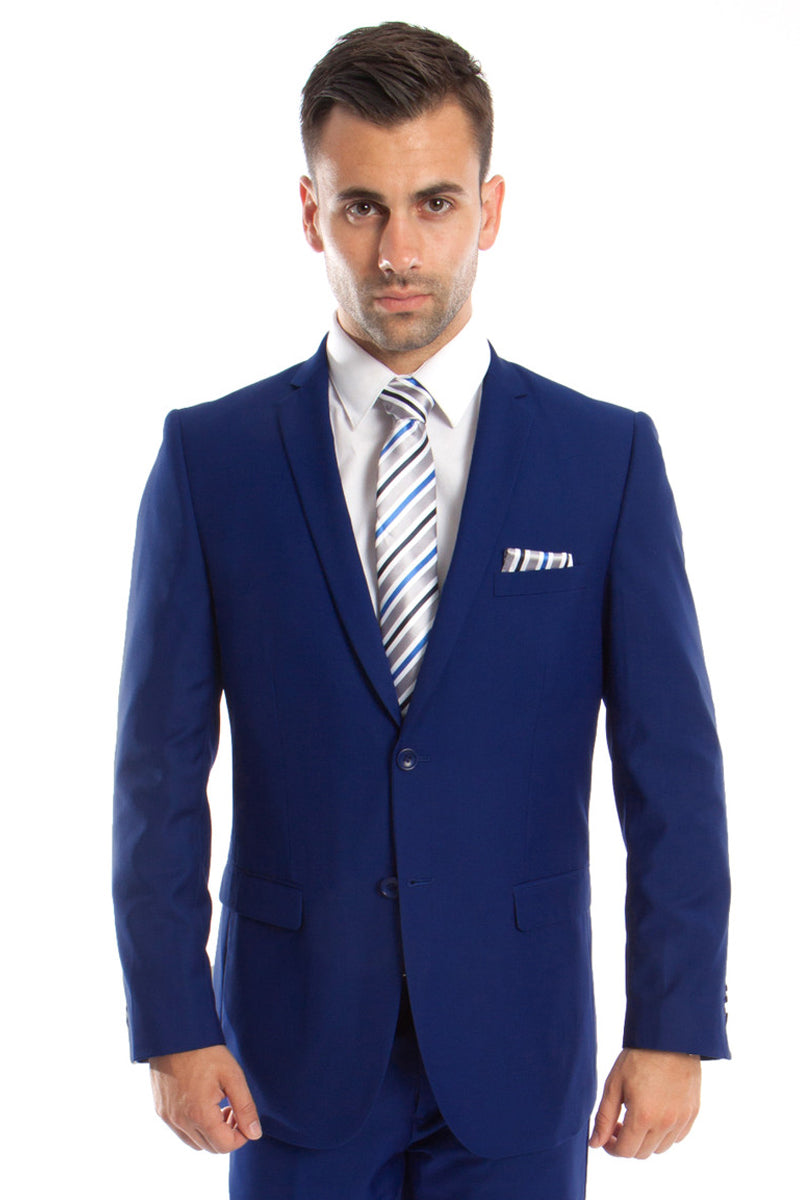 Men’s Basic 2 Button Slim Fit Wedding Suit in Indigo Blue