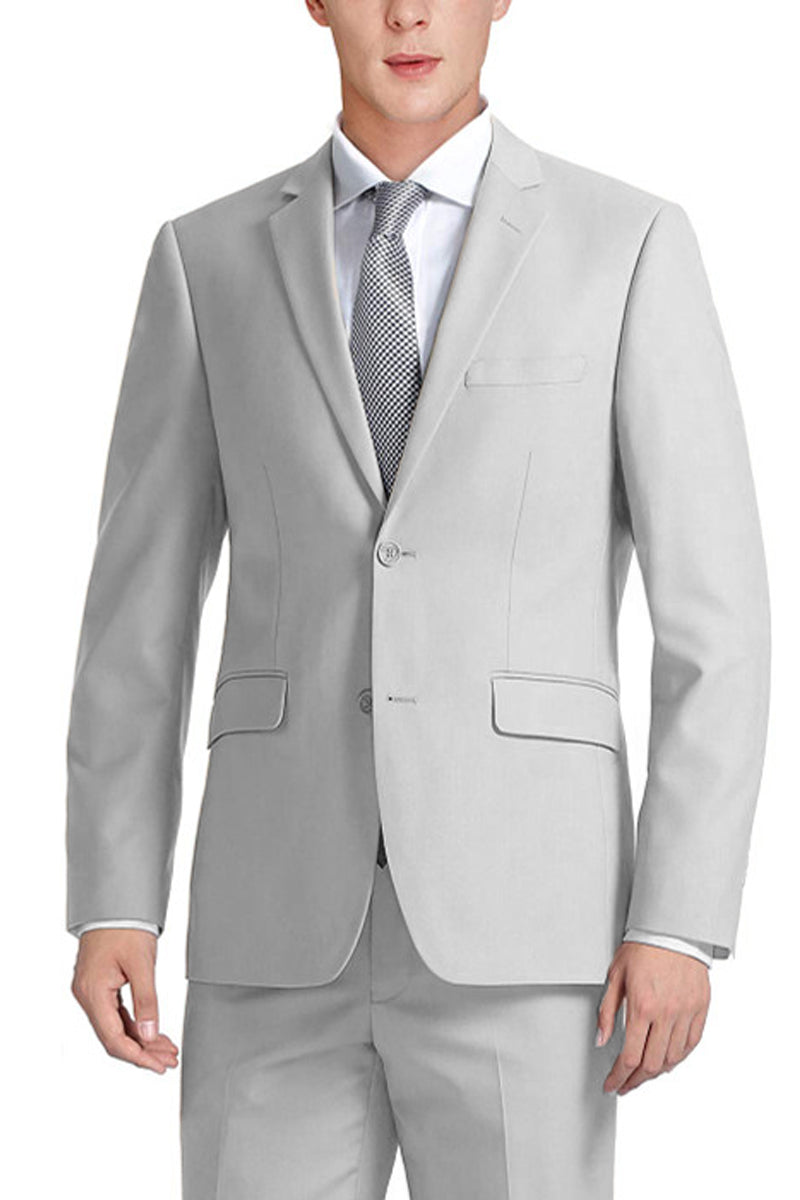 Men’s Basic Slim Fit Vested Business Suit in Light Grey