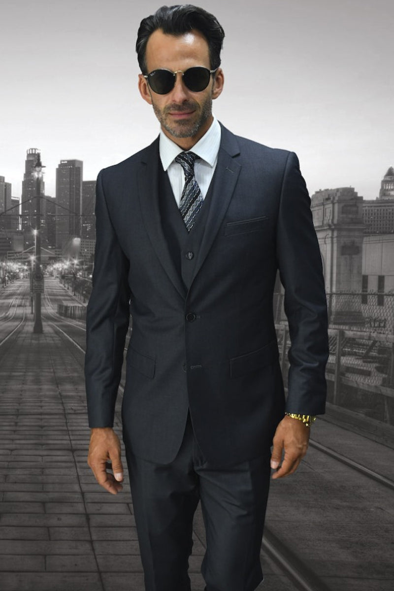 Men’s Designer Slim Fit Vested Wool Wedding Suit in Charcoal Grey