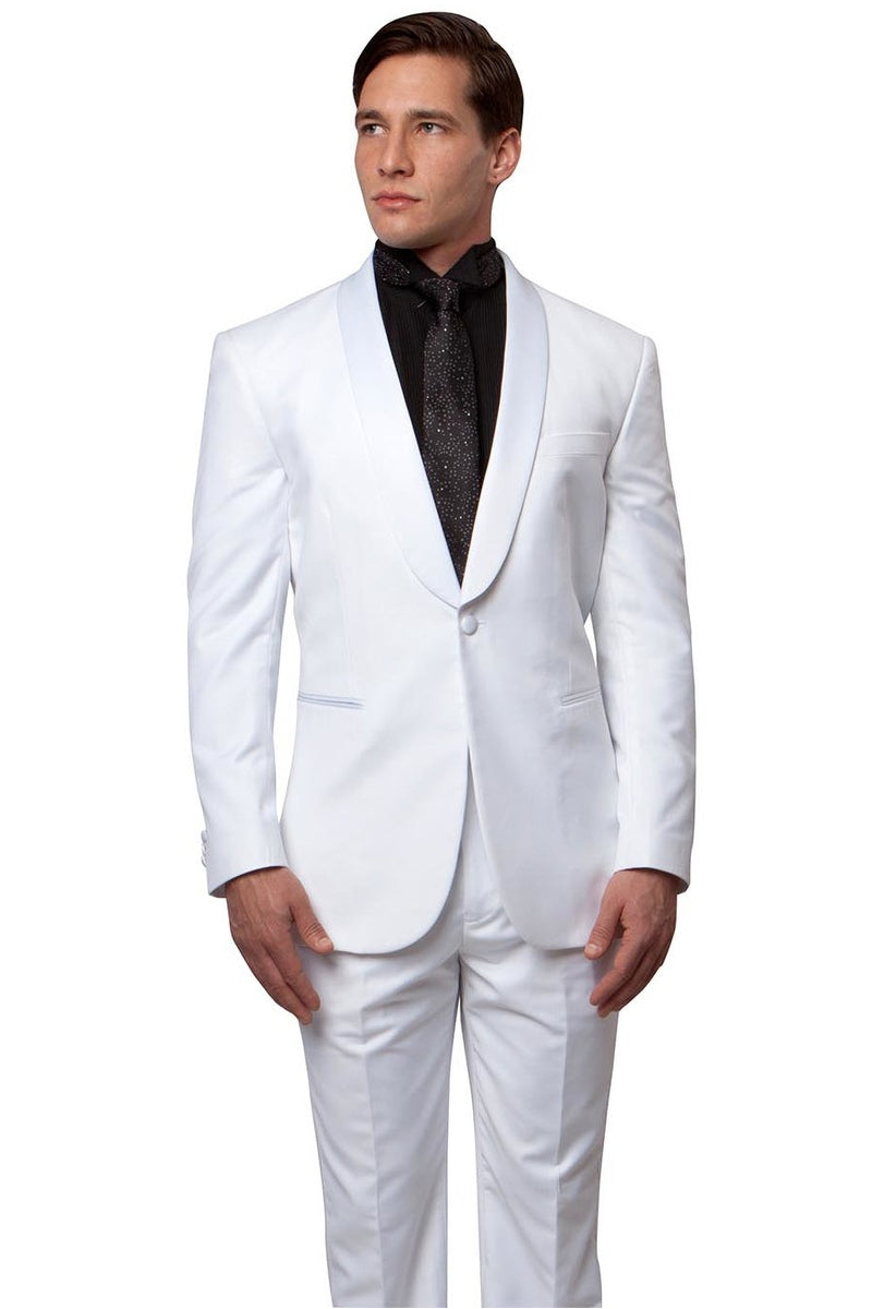 Men’s Classic Slim Fit Shawl Lapel Tuxedo in White