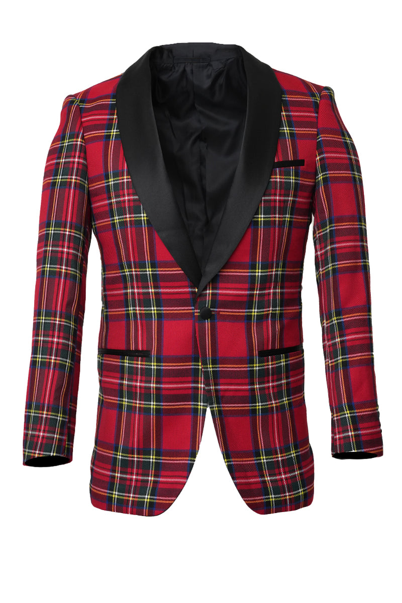 Men’s Christmas Holiday Tuxedo Jacket Blazer in Red Tartan Plaid