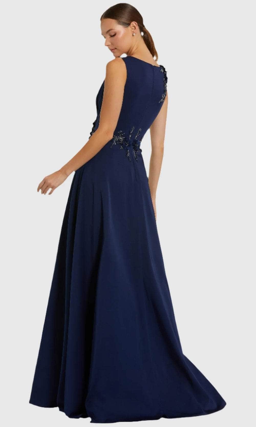 Bateau Floral Appliqued Evening Gown