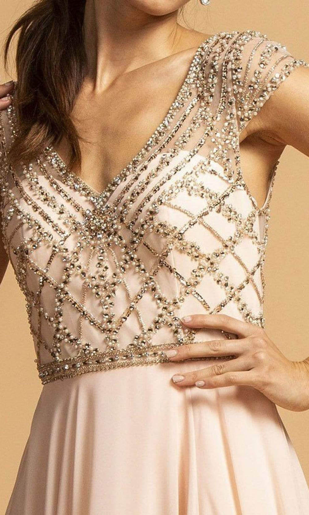 L2236 V-Neck A-Line Evening Dress