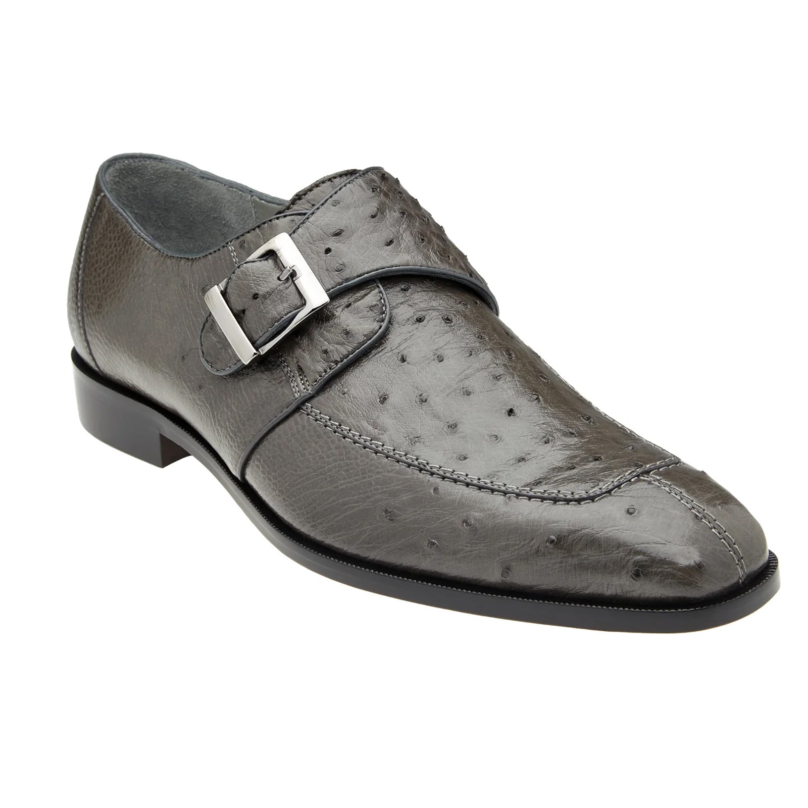 Men’s Belvedere Josh Single Monkstrap Ostrich Dress Shoe in Grey