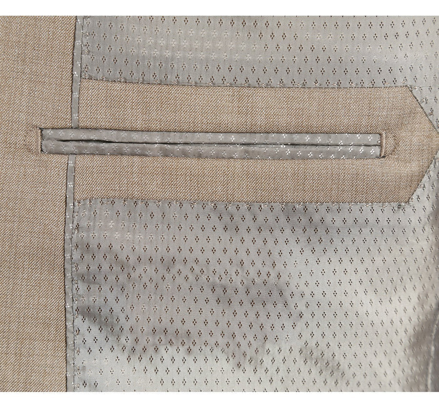 Mens Basic Two Button Slim Fit Suit with Optional Vest in Taupe