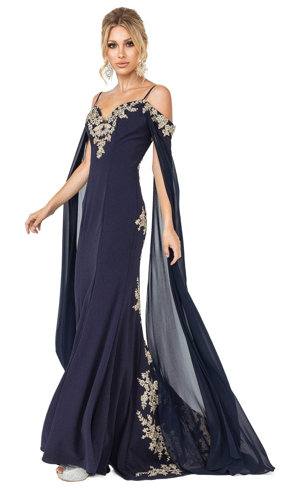 Cape Sleeve Beaded Appliqued Prom Gown