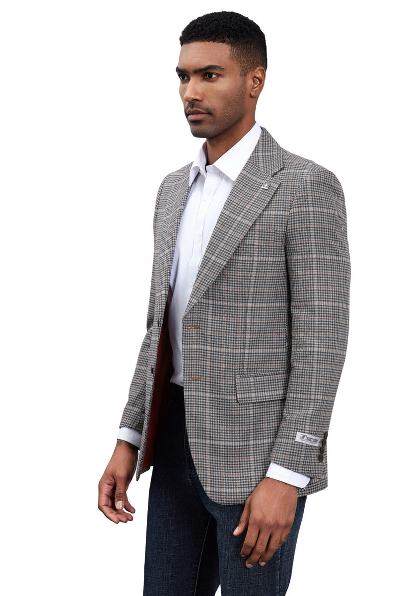 Men’s Stacy Adams Modern Fit Business Sport Coat Blazer in Charcoal Grey Plaid