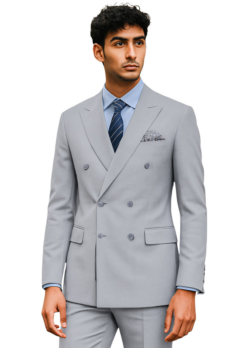 Men’s Tailored Fit Double Breasted Suit in Light Grey