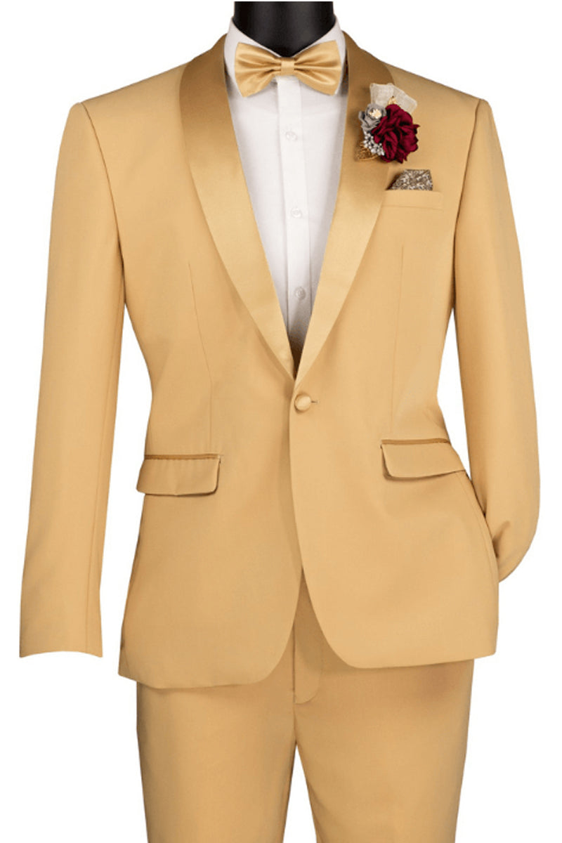 Men’s Slim Fit Stretch Summer Shawl Tuxedo in Light Gold