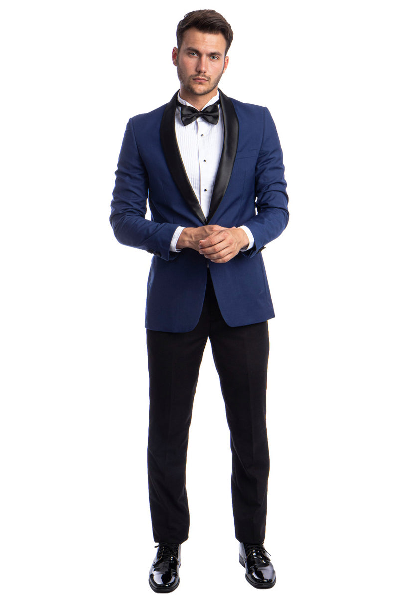 Men’s Skinny Fit One Button Shawl Prom Tuxedo in Blue