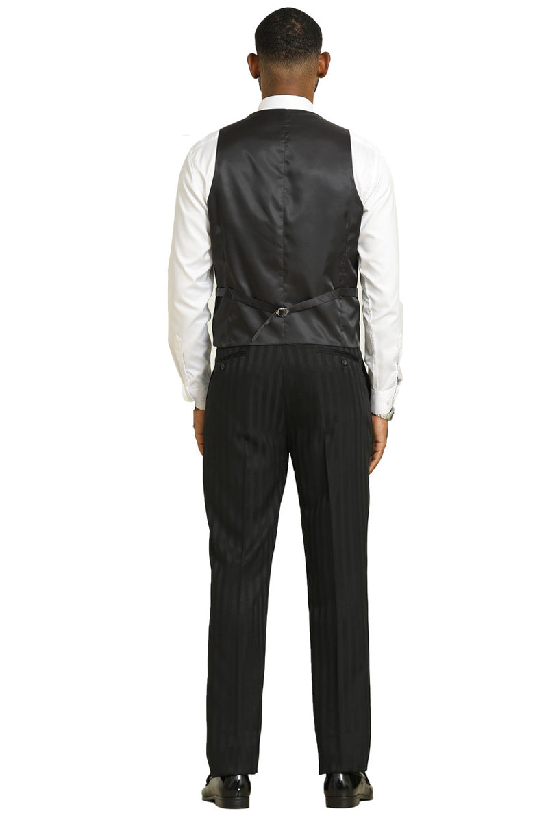 Men’s Stacy Adams Modern Fit Vested Suit in Black Tonal Shadow Pinstripe