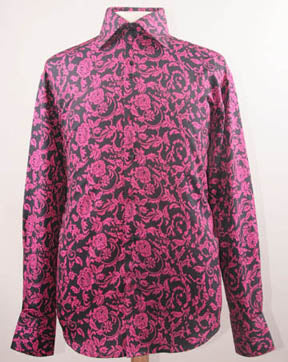 Men’s Regular Fit Fancy Floral Pattern Sports Shirt in Black & Fuchsia