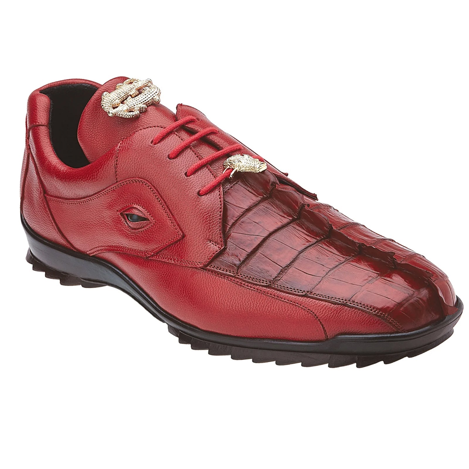 Men’s Belvedere Vasco Calf & Crocodile Hornback Tail Sneaker in Red