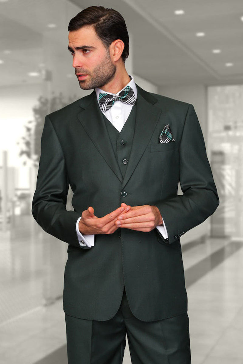 Men’s Designer Vested Modern Fit Wool Business & Wedding Suit in Hunter Green