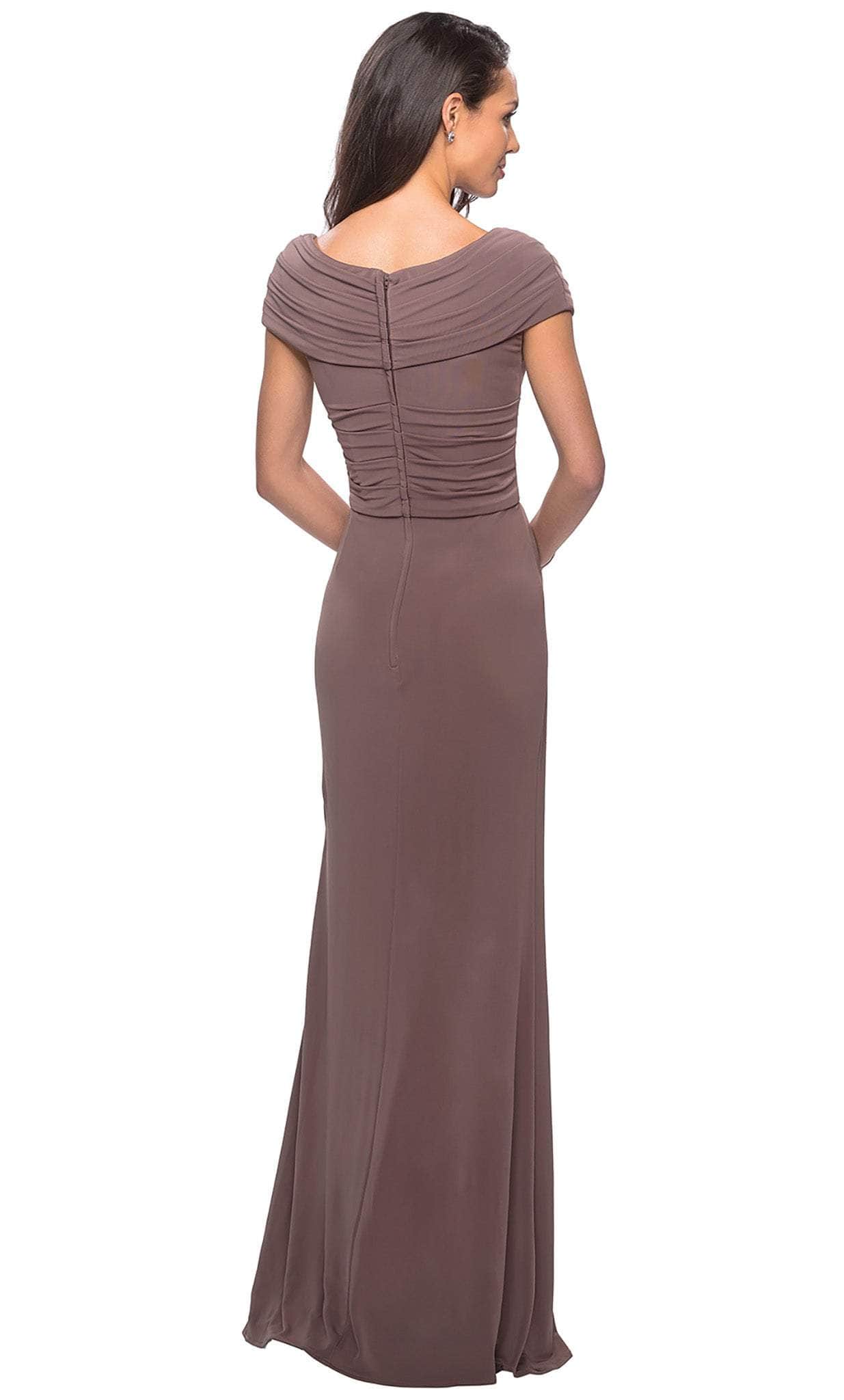 26519 Off Shoulder V Neck Long Sheath Jersey Gown