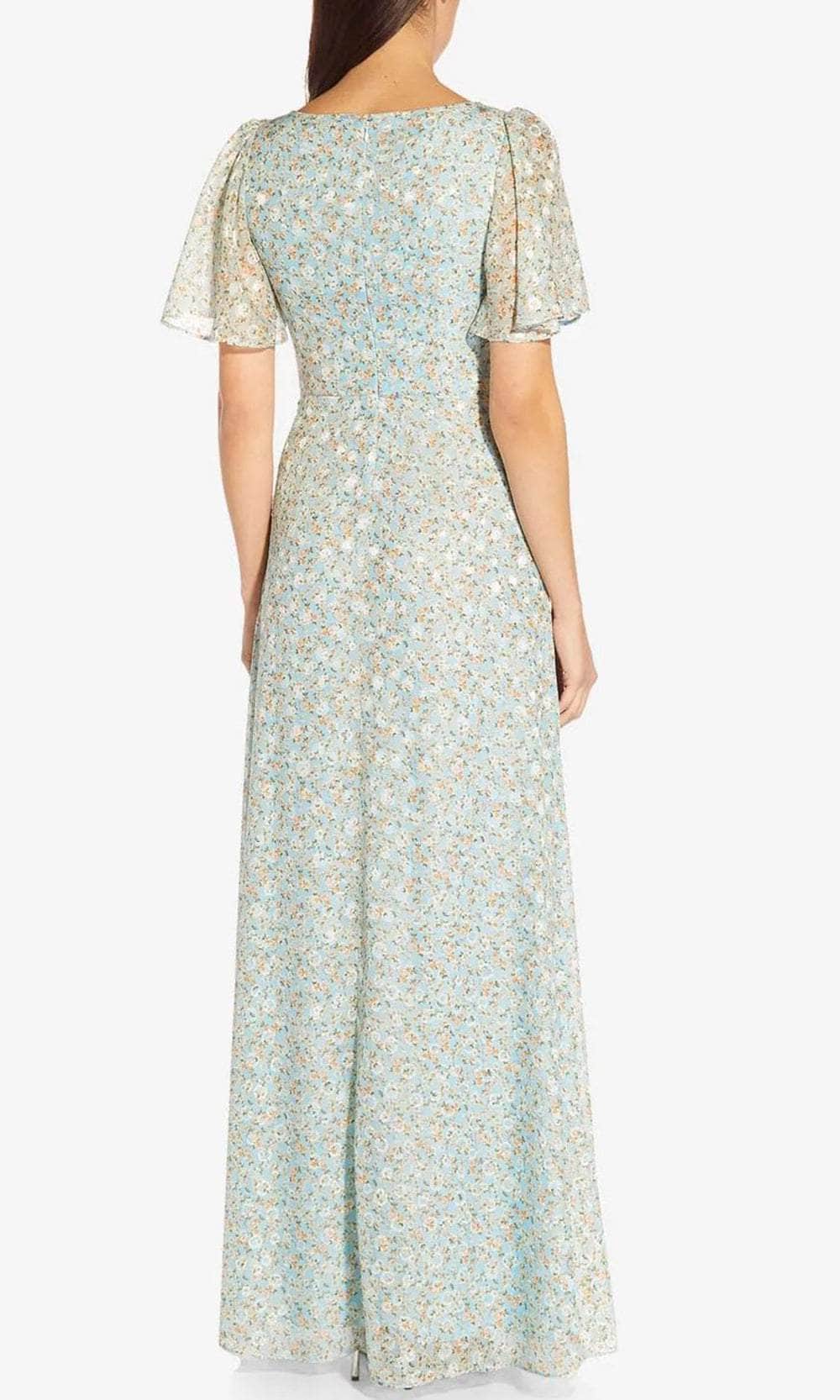 Flutter Sleeve Floral Long Gown