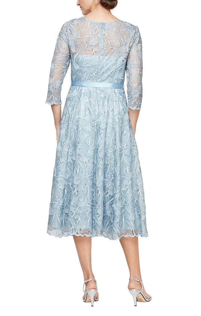 8117835 Quarter Sleeves Embroidered A-Line Dress