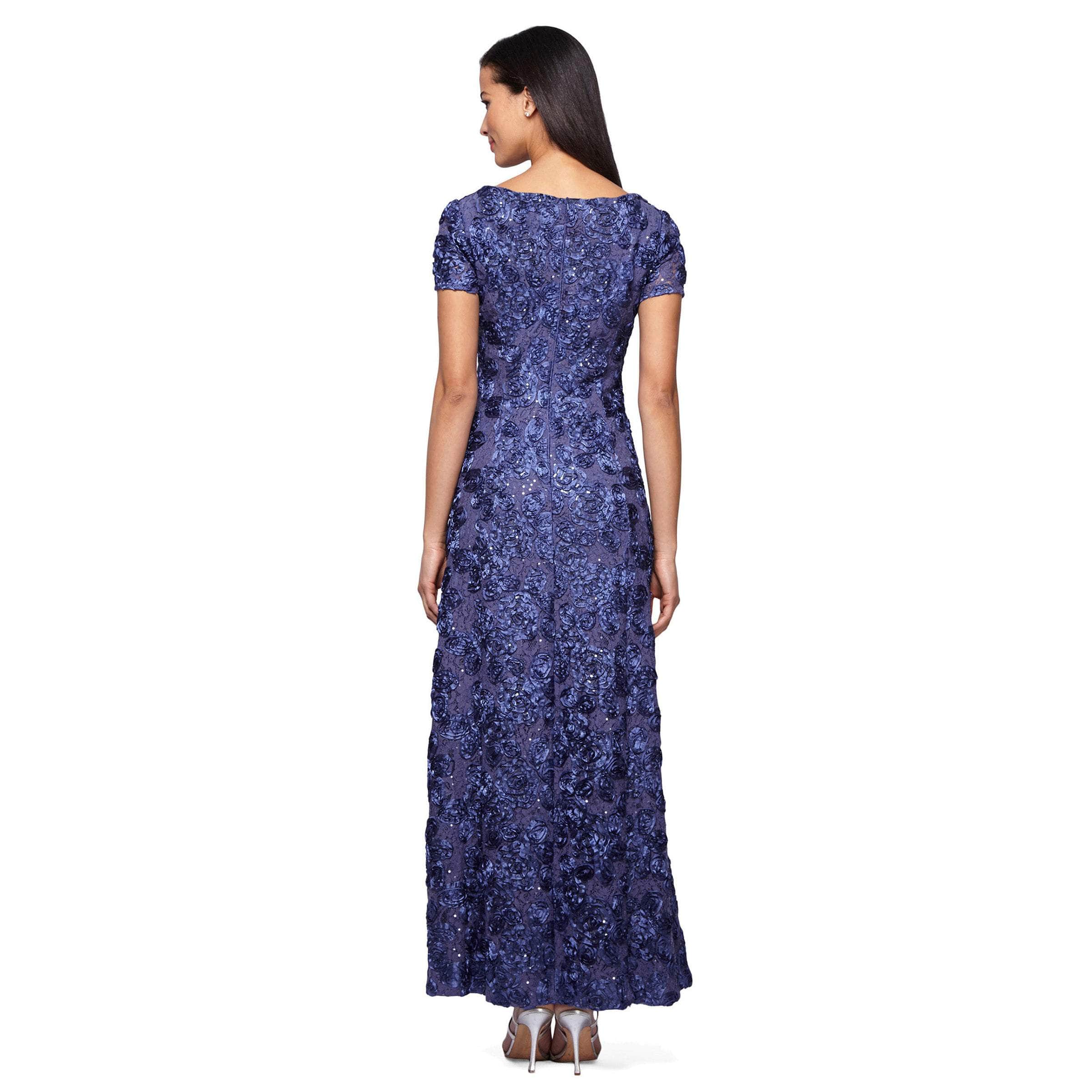 112788 Soutache Lace Sequin Short Sleeve A-Line Gown