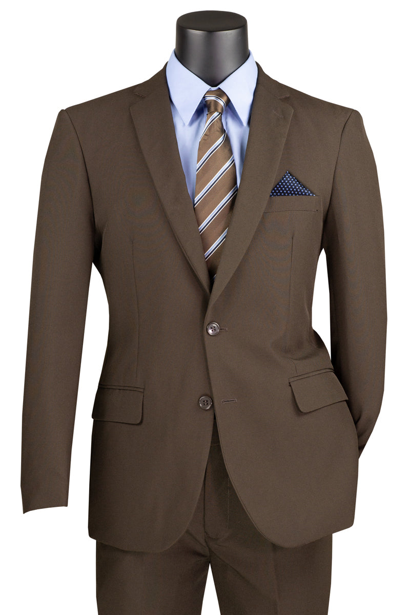 Men’s 2 Button Slim Fit Poplin Suit in Brown