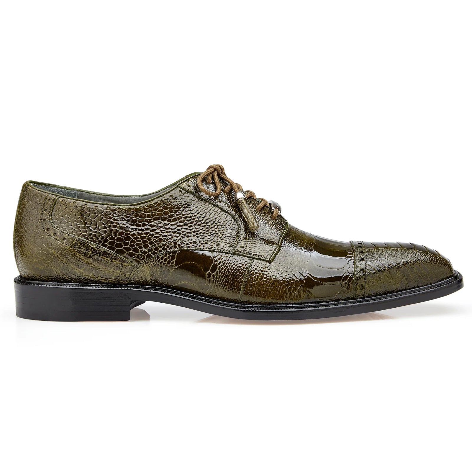 Men’s Belvedere Batta Cap Toe Ostrich Dress Shoe in Olive Green