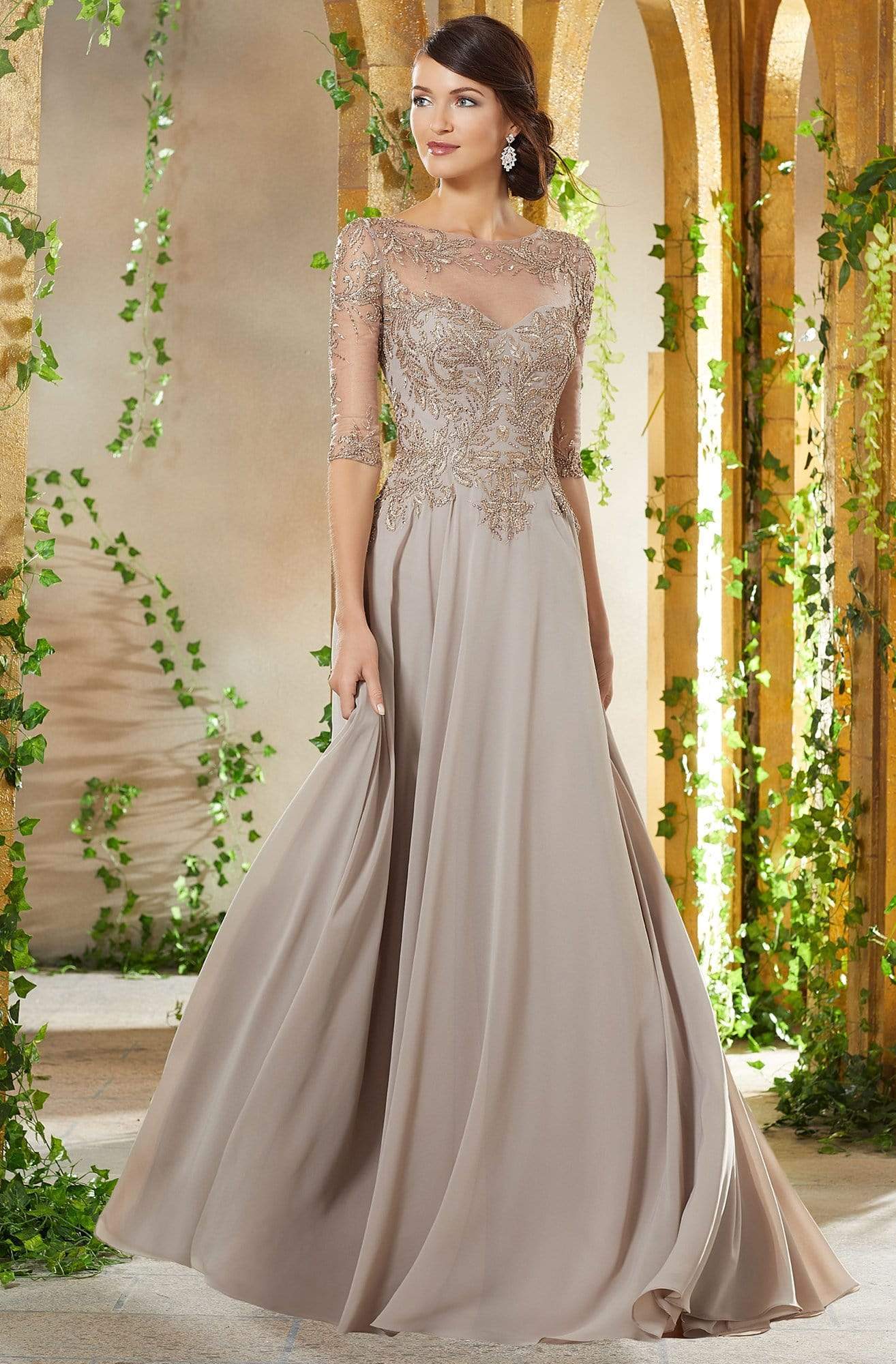 71908 Bead Embroidered Chiffon A-line Gown