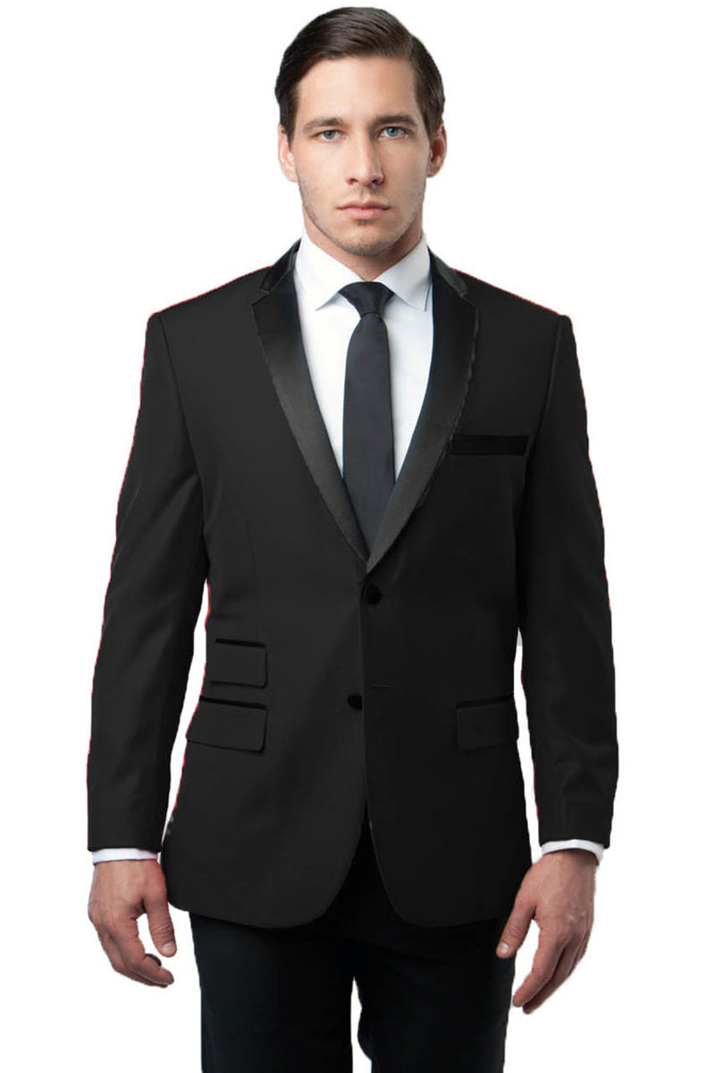 Men’s Slim Fit Two Button Notch Lapel Tuxedo Jacket in Black