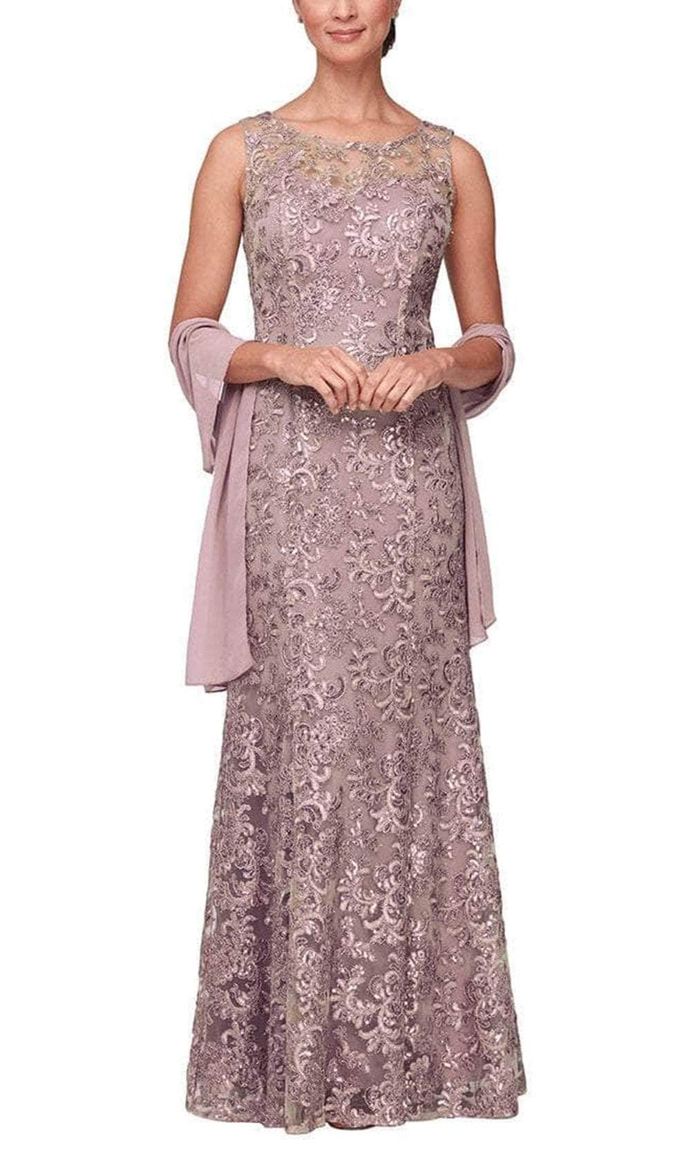81171128 Embroidered Lace Dress With Shawl