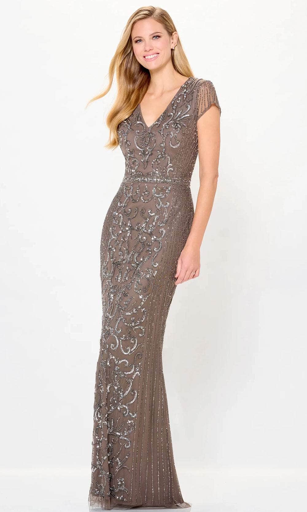 Cap Sleeve V-Neck Evening Dress