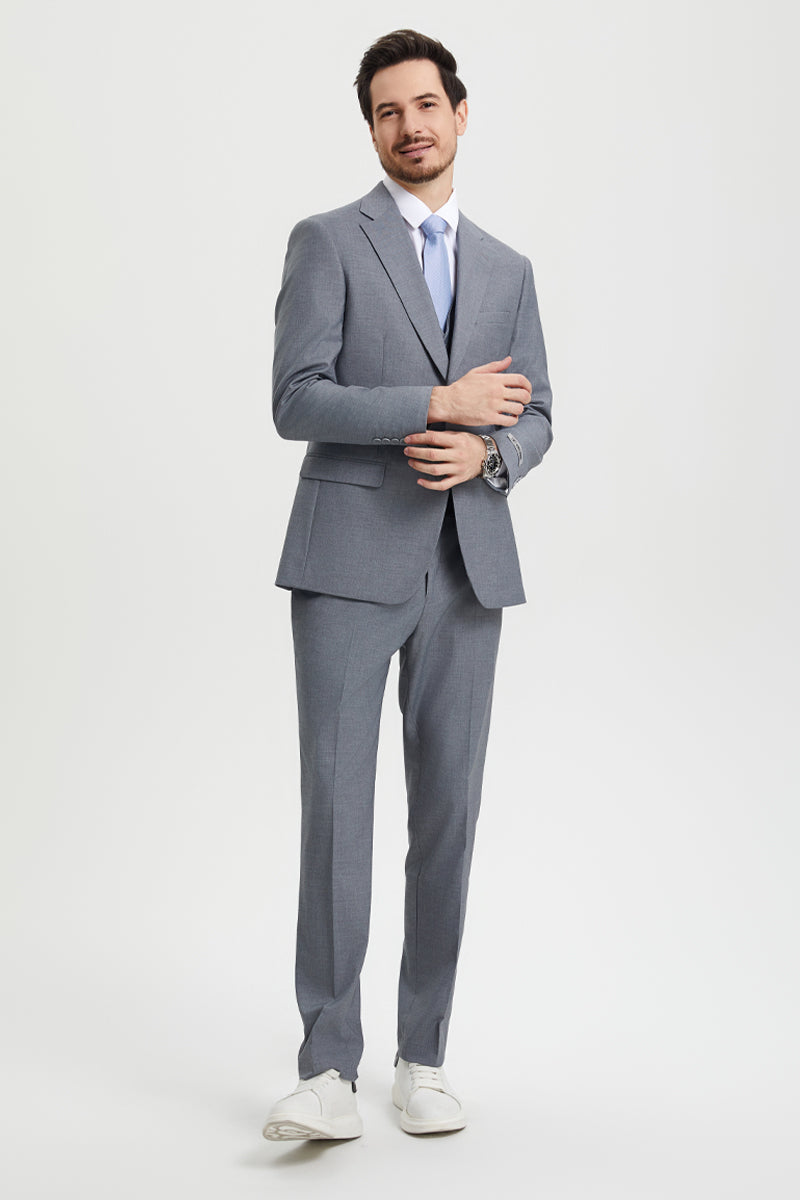 Men’s Two Button Vested Stacy Adams Basic Designer Suit in Grey