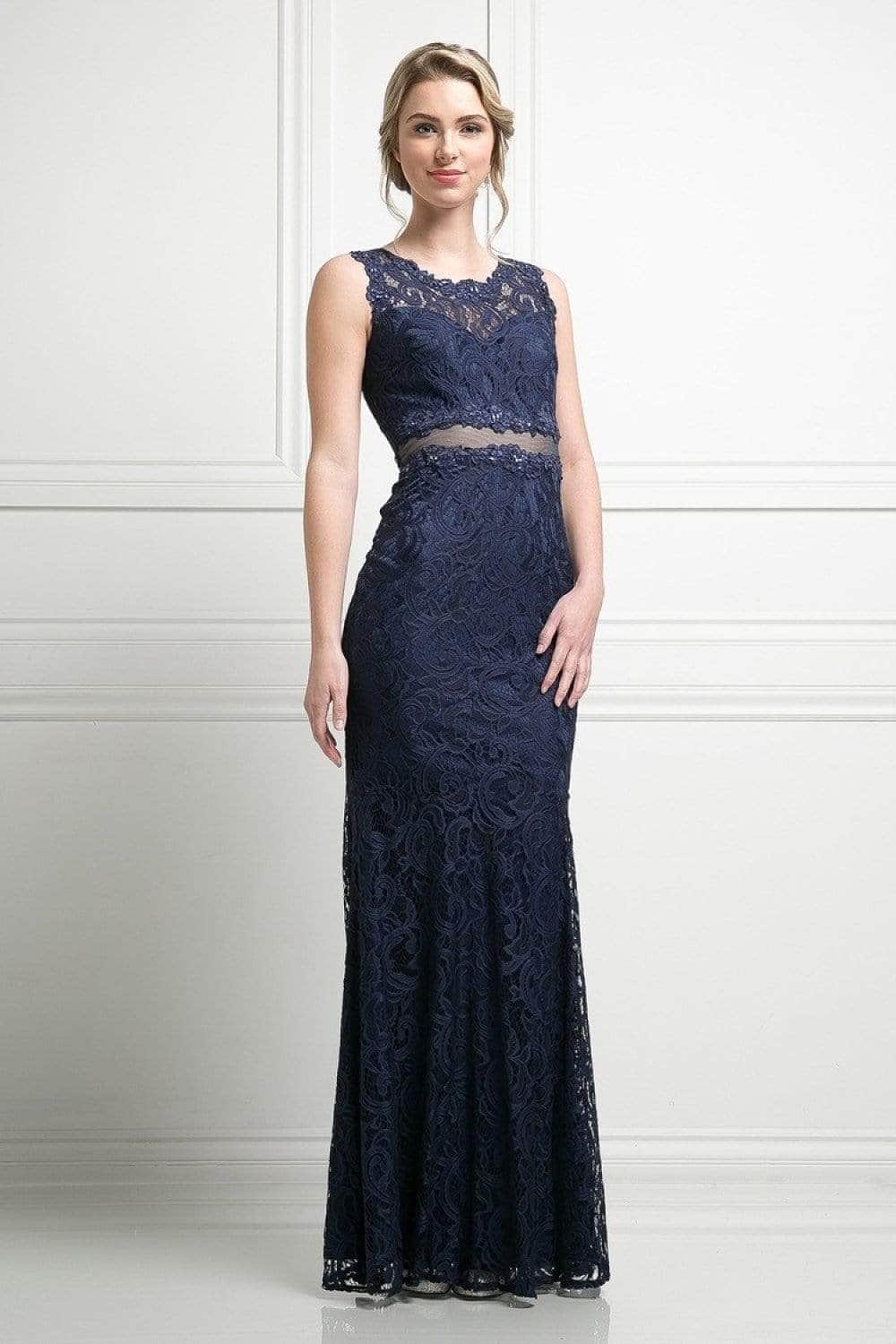 Floral Lace Mock Two-Piece Sheath Long Dress