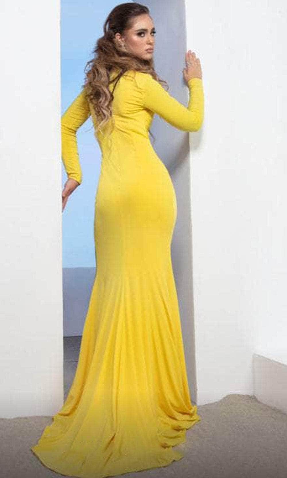 Long Sleeve High Slit Evening Gown