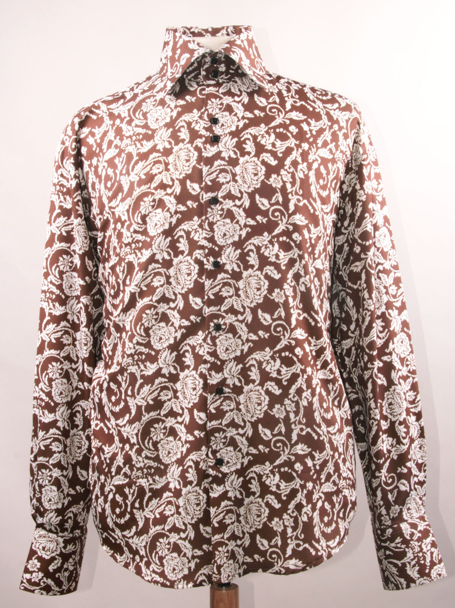 Men’s Regular Fit Fancy Floral Pattern Sports Shirt in Brown & White
