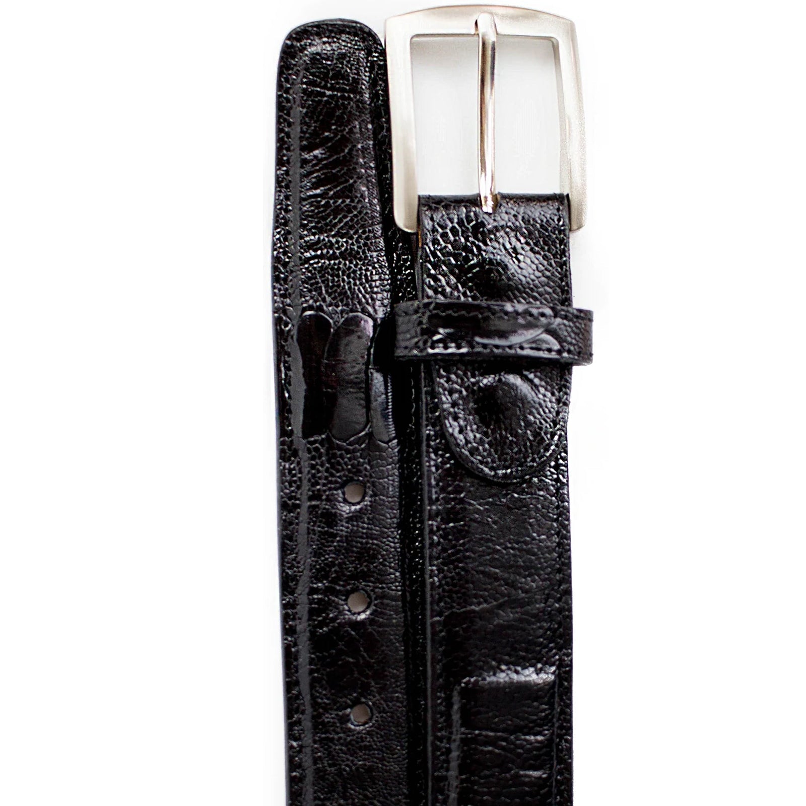Men’s Belvedere Genuine Ostrich Leg Dress Belt in Black