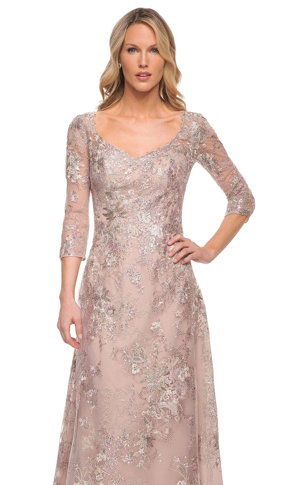 Embroidered V-Neckline A-Line Dress
