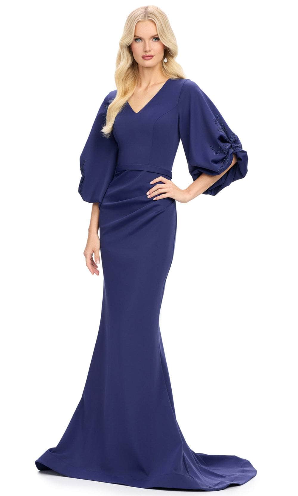 Balloon Sleeve Mermaid Evening Gown