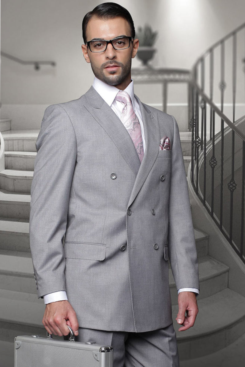 Men’s Designer Double Breasted Wool Suit in Grey