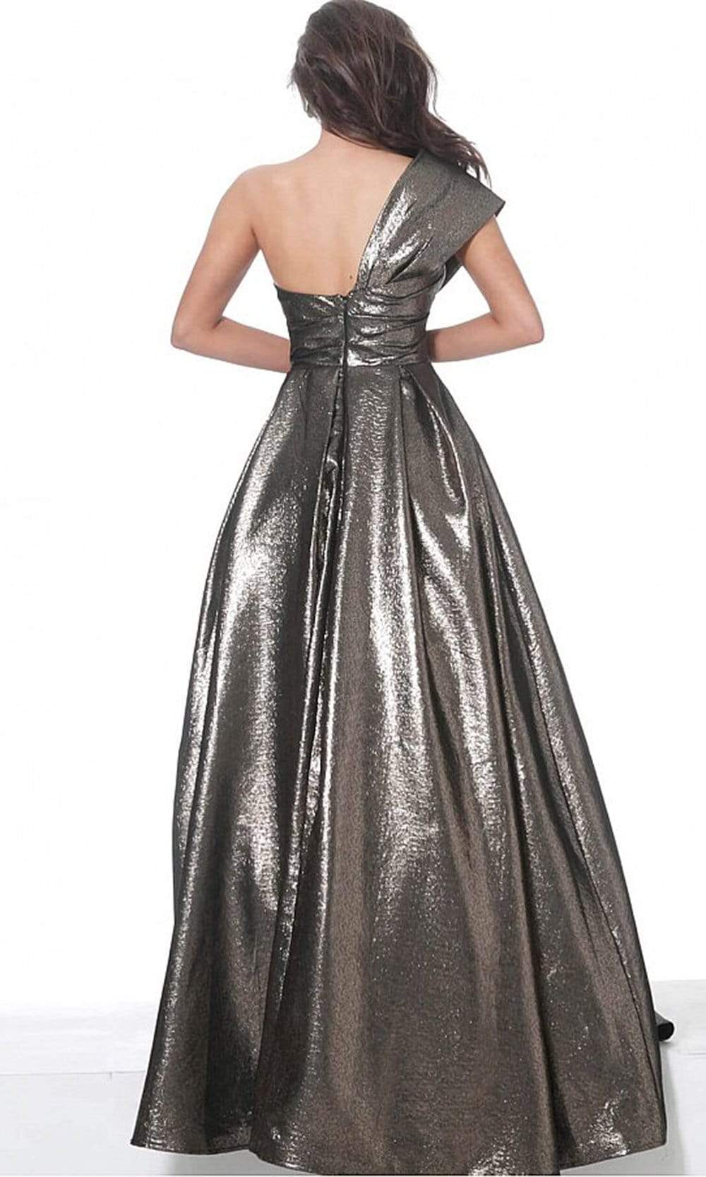 04170 Metallic One Shoulder A-Line Gown