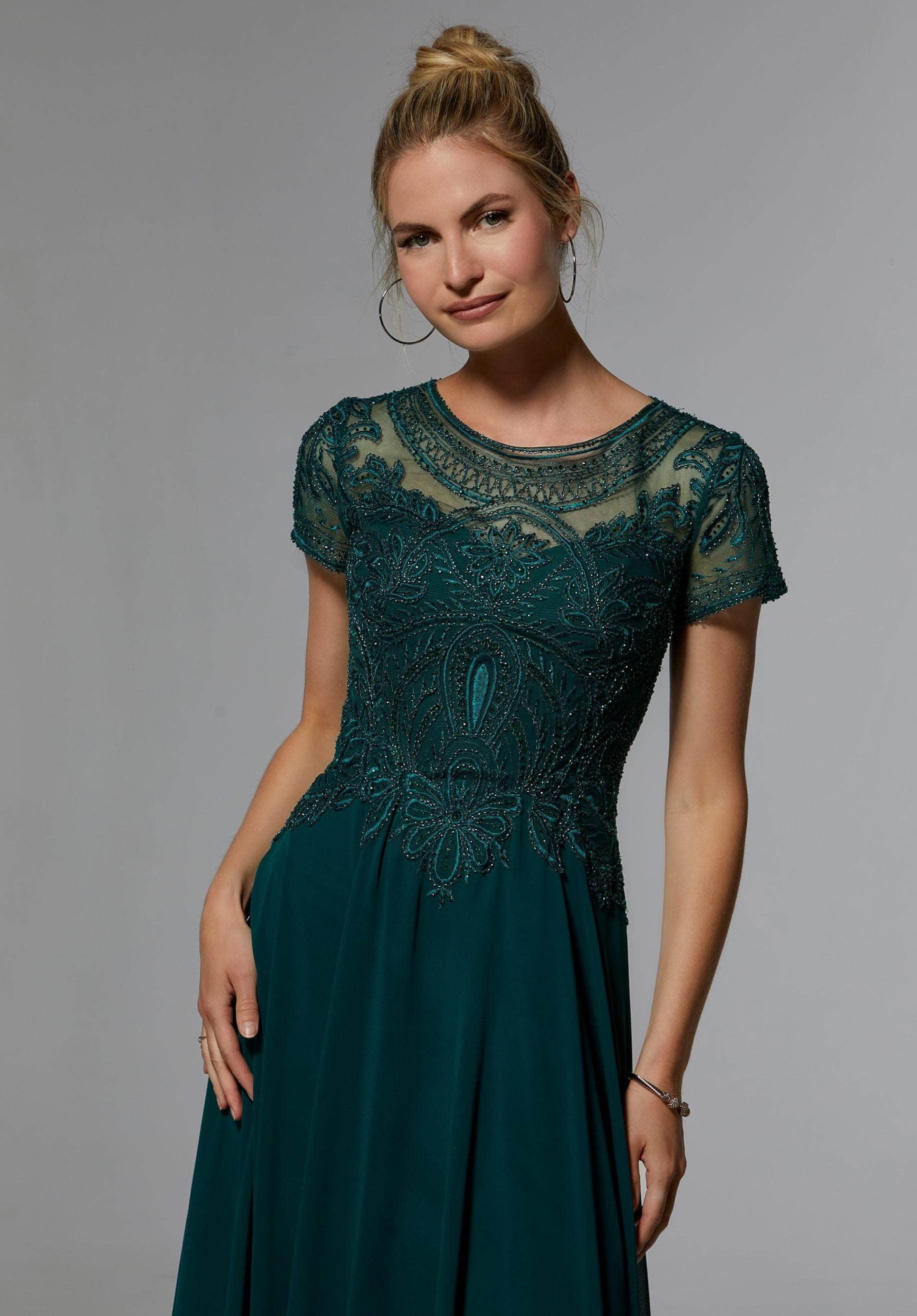 71824 Embellished Bateau Chiffon A-line Dress