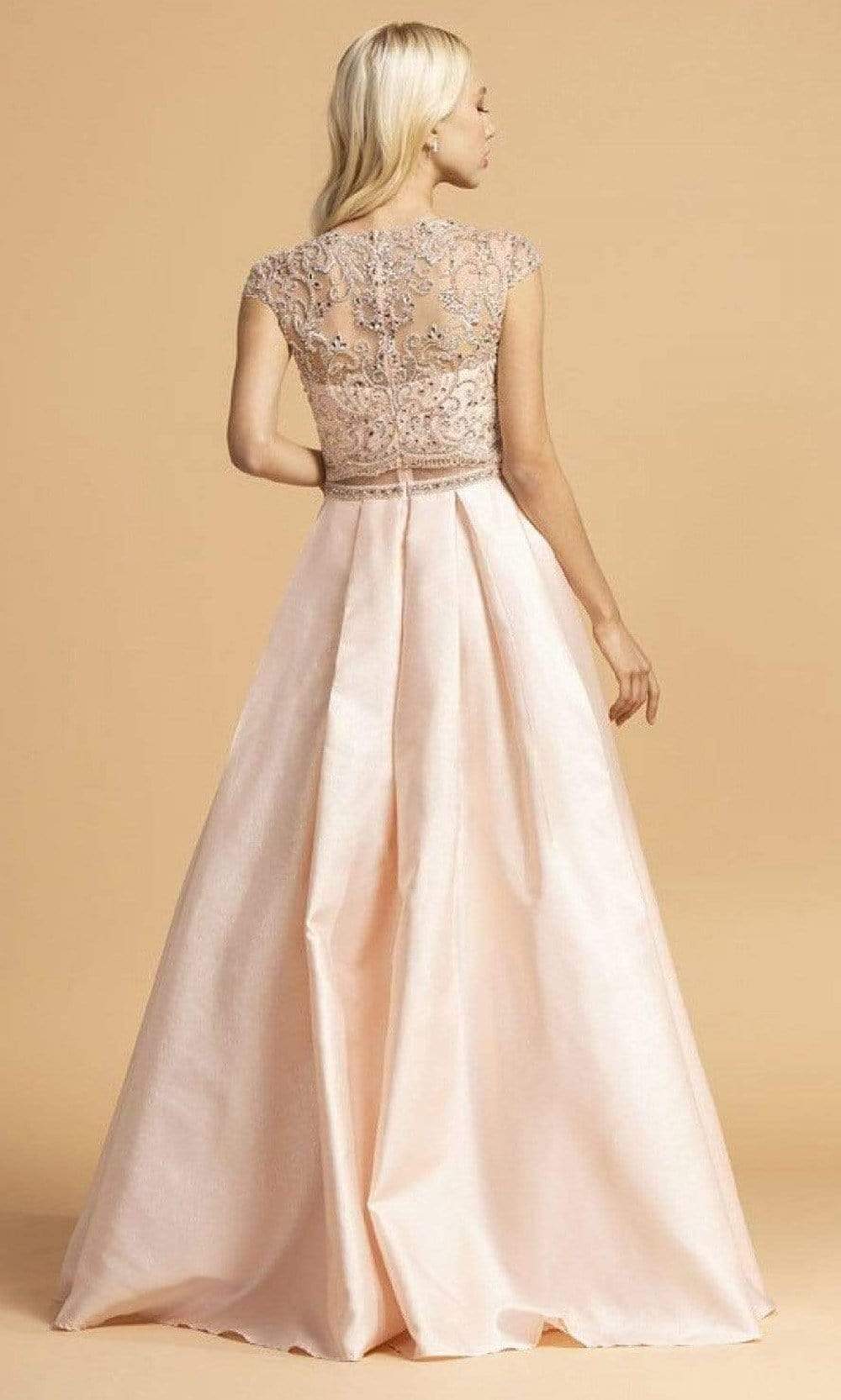 L2157 Faux Two-Piece Beaded Cap Sleeve Dress