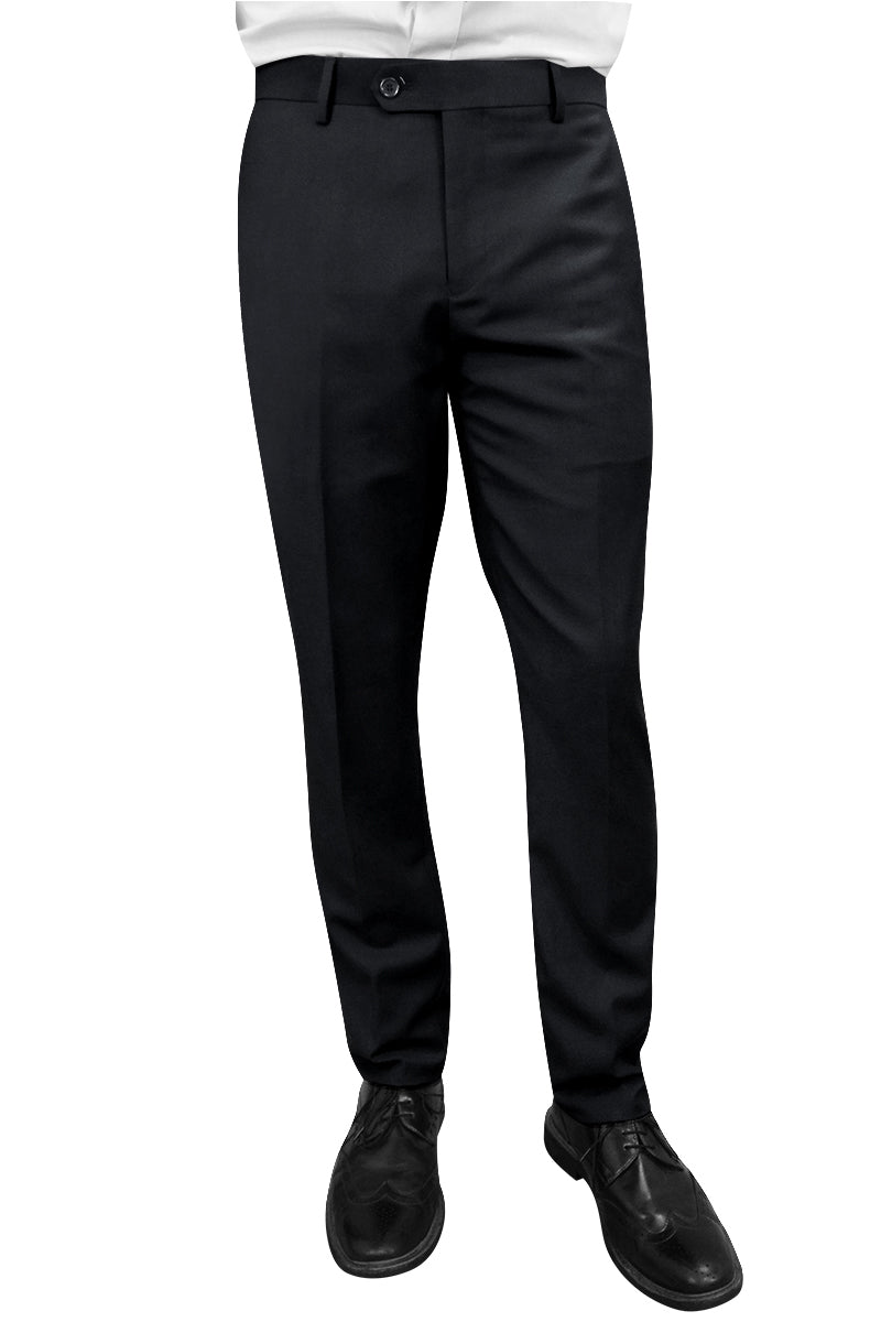 Men’s 100% Wool Slim Fit Flat Front Dress Pant in Black
